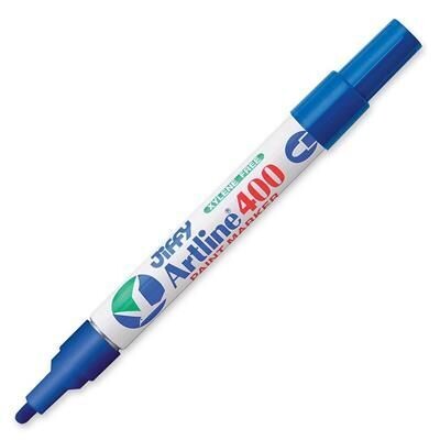 Blue Jiffy marker for metal, glass, and plastic.
