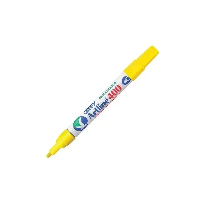 Yellow Jiffy airline marker for metal, glass, and plastic.