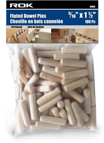 5/16 by 1.5 inch fluted dowel pins for wood joints.