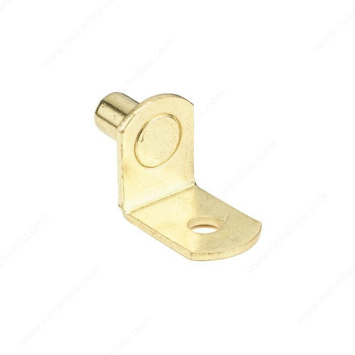 Quarter inch brass angle shelf support for reinforcing shelf edges.
