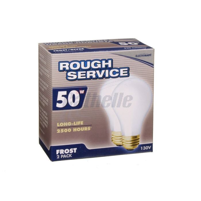 50W 130V Rough Service Bulbs, 2 Pack, rated for 2500 hours of vibration resistant use.