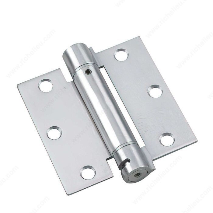 3-1/2 inch adjustable spring hinge in brushed nickel, for self-closing doors.