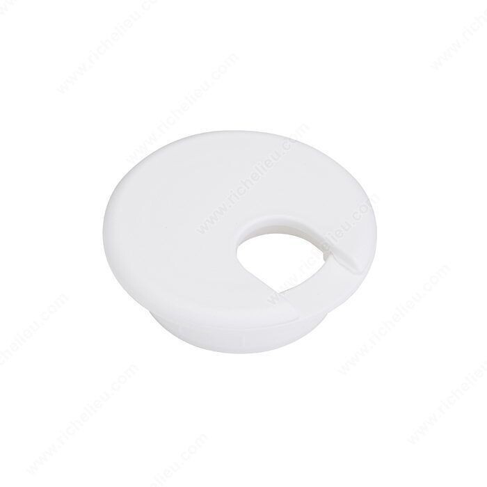 60mm WHITE GROMMET 60mm white plastic grommet for cabinet wiring cutouts.