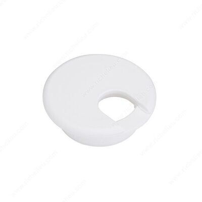 60mm white plastic grommet for cabinet wiring cutouts.