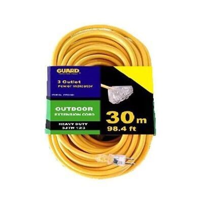 12/3 gauge 30 metre extension cord with 3 outlets, yellow.