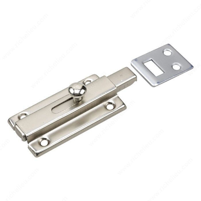 3 inch satin nickel slide bolt, for securing doors and gates.