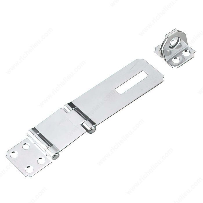 4 inch zinc hinge hasp, for securing gates, sheds, and toolboxes with a padlock.