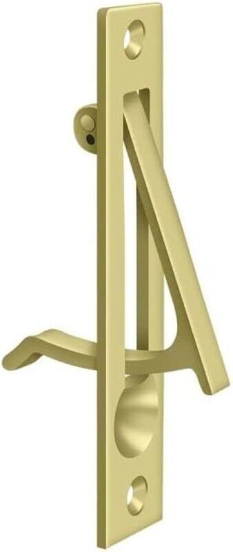Brass edge pull for cabinet drawers and doors.