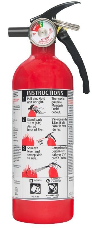 Red 1-A:10-B:C rated fire extinguisher.