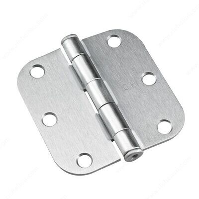 3 3 inch butt hinge with 5/8 inch radius corner in brushed chrome finish for interior doors.