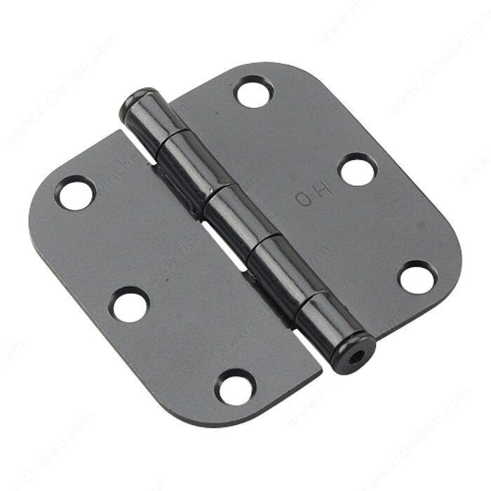 3 inch by 3 inch butt hinge with 5/8 inch radius corner in flat black, for interior doors.