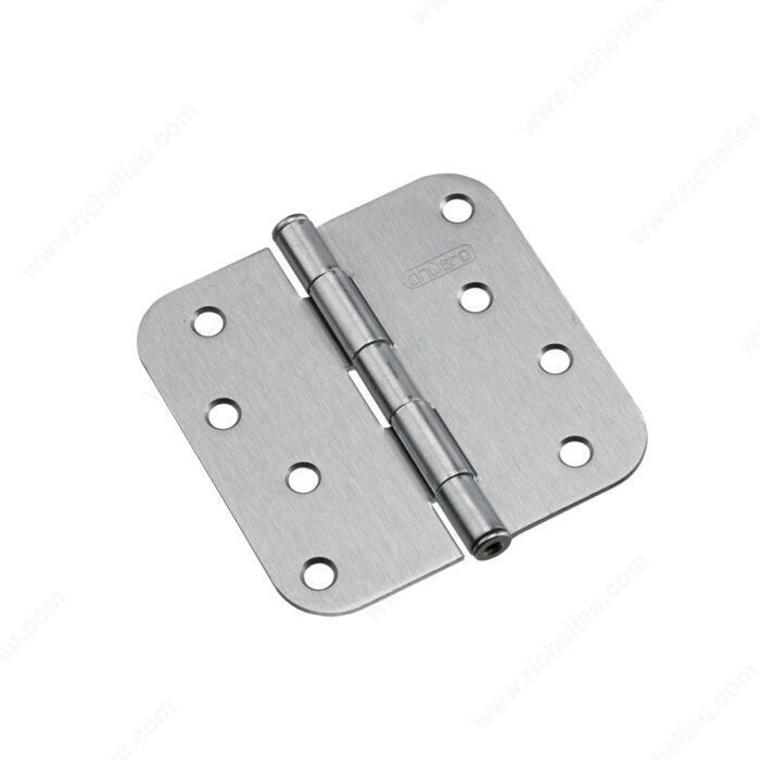 4 inch brushed chrome butt hinge with 5/8 inch radius corners for doors.