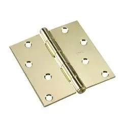 4 inch spring hinge with square corners, in brass finish.