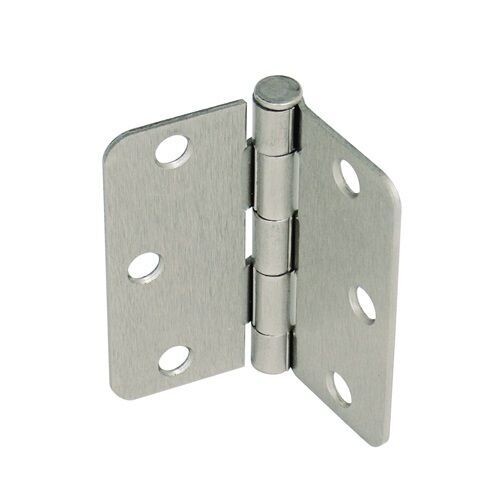 3 3 inch butt hinge with 5/8 inch radius corner in brushed chrome finish for interior doors.