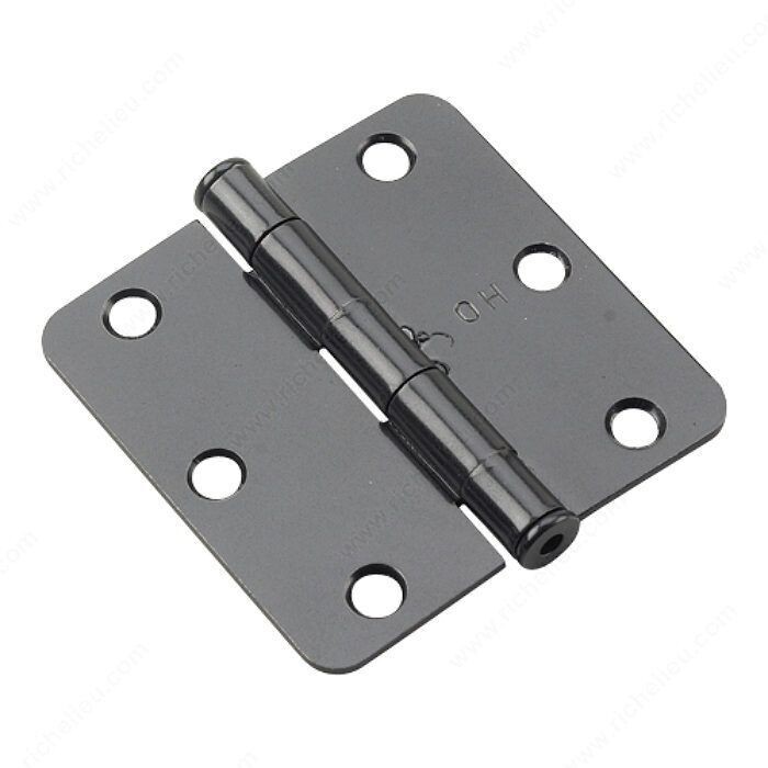 3 3 inch butt hinge with 1/4 inch radius corner in black finish for interior doors.