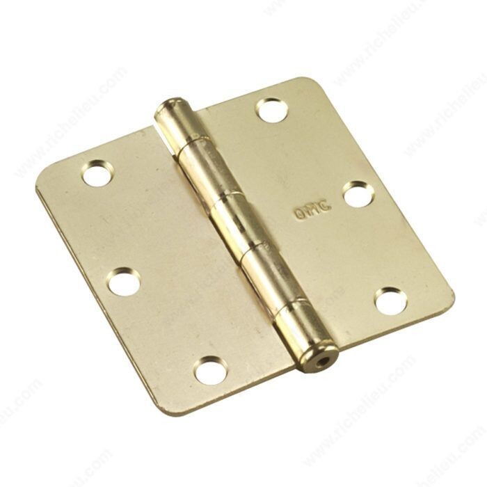 3-1/2 inch butt hinge with 1/4 inch radius corner in brass, for interior doors.