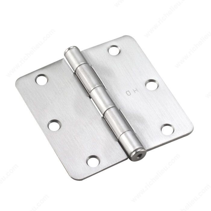 3-1/2 inch butt hinge with 1/4 inch radius corner in brushed chrome, for interior doors.