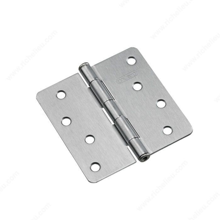4 inch brushed chrome butt hinge with 1/4 inch radius corners for doors.