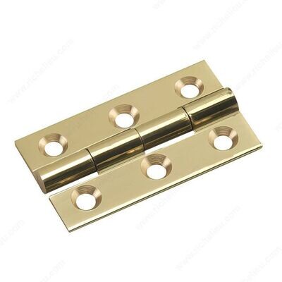 1-1/2 1-1/2 inch x 7/8 inch narrow butt hinge in brass finish.