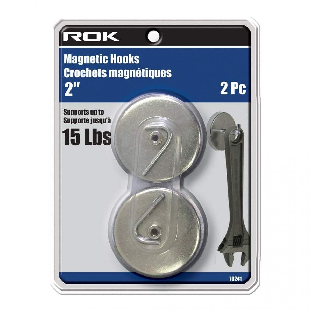 2 inch magnetic hook rated to hold up to 15 pounds, for hanging tools and cords.