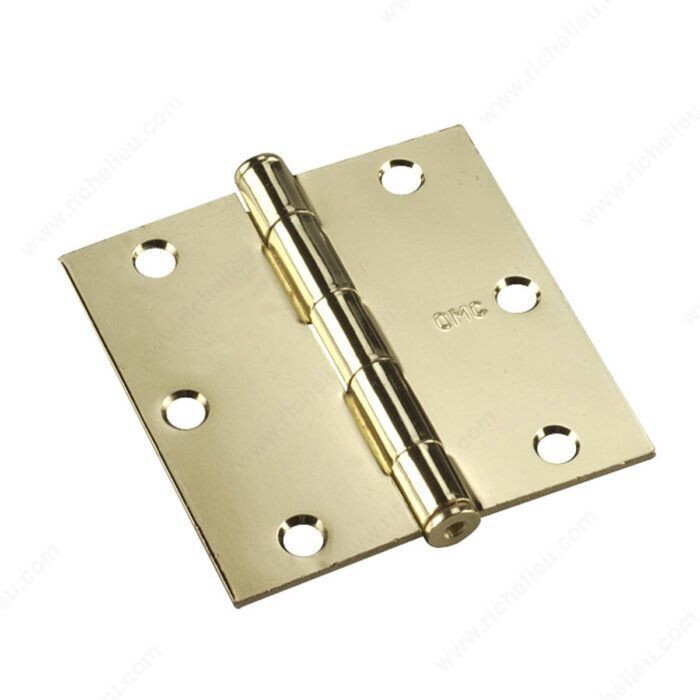 3 3 inch square corner butt hinge in brass finish for doors and cabinets.