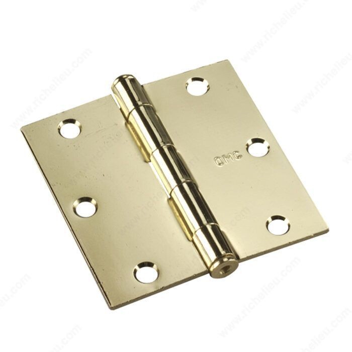 3-1/2 inch square corner butt hinge in brass, for interior doors.
