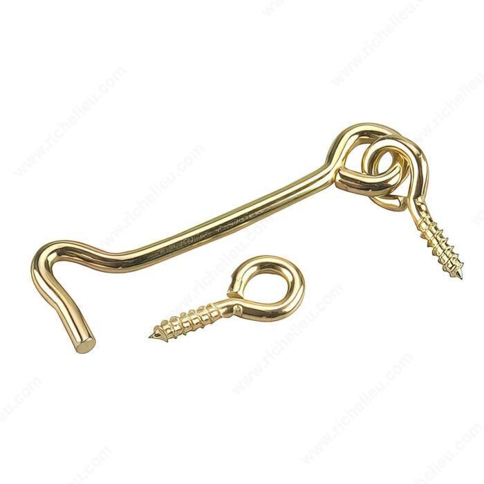 2-1/2 inch brass gate hook and eye for securing gates.