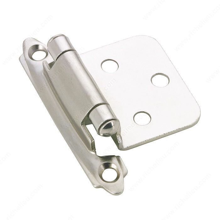2-3/4 inch self-closing semi-concealed cabinet hinge in a chrome finish.