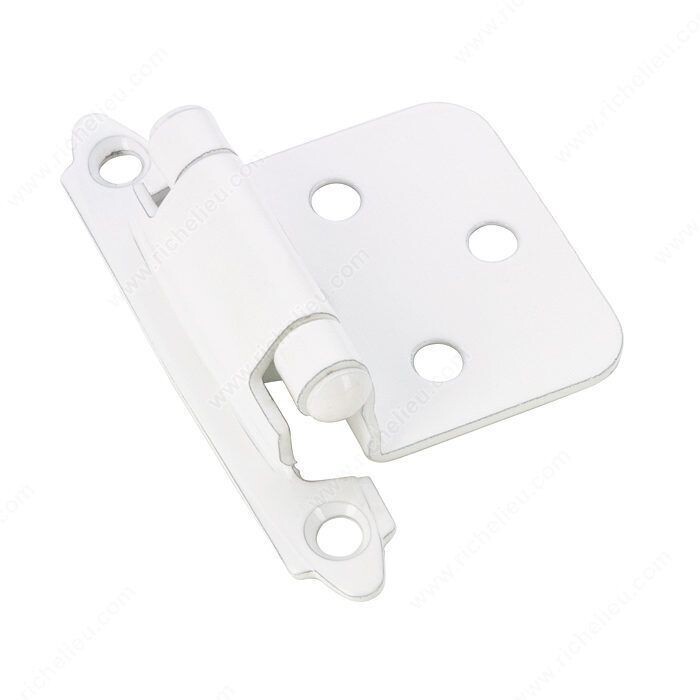 2-3/4 inch self-closing semi-concealed cabinet hinge in a white finish.
