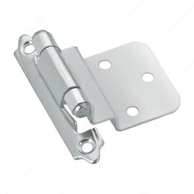 2-3/4 2-3/4 inch self-closing semi-concealed cabinet hinge in a brushed nickel finish.