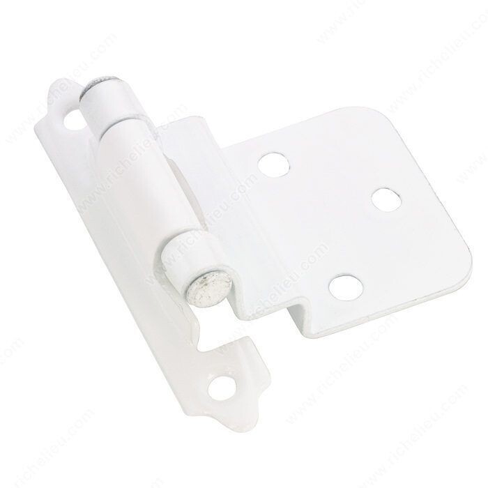2-3/4 inch self-closing semi-concealed cabinet hinge in a white finish.
