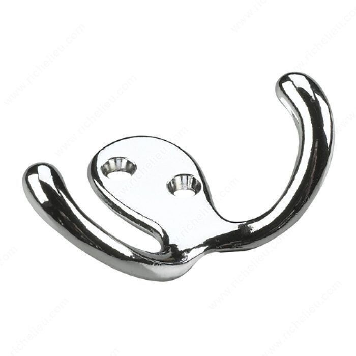 3 3 inch double wardrobe hook in chrome, for hanging coats and towels.