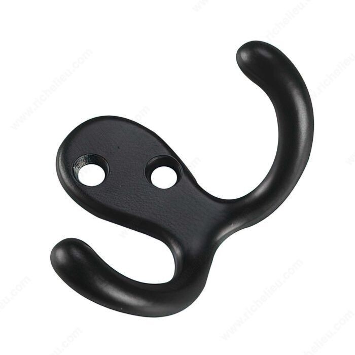 3 3 inch double wardrobe hook in black, for hanging coats and towels.