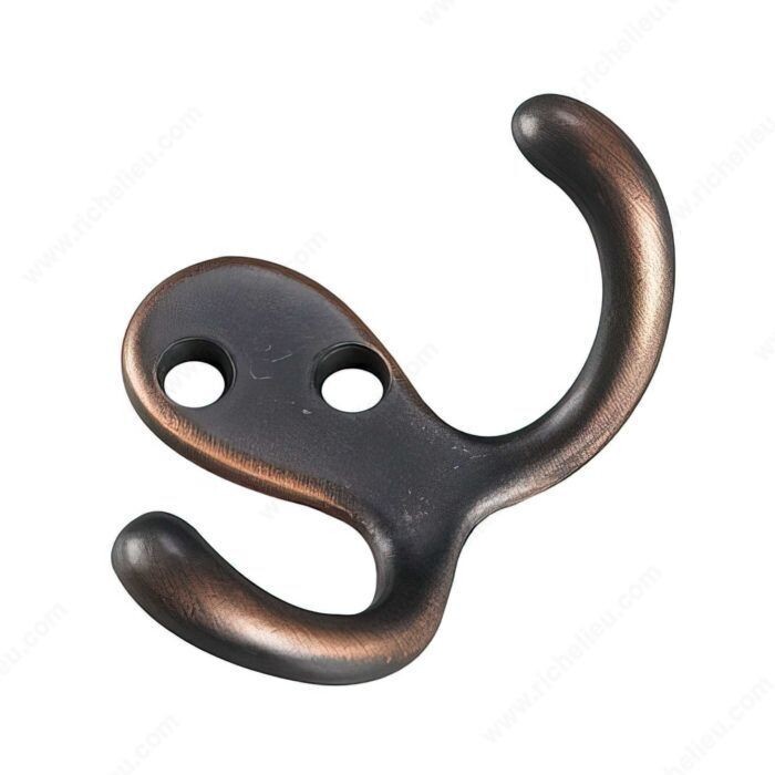 3 3 inch double wardrobe hook in oil-rubbed bronze, for hanging coats and towels.