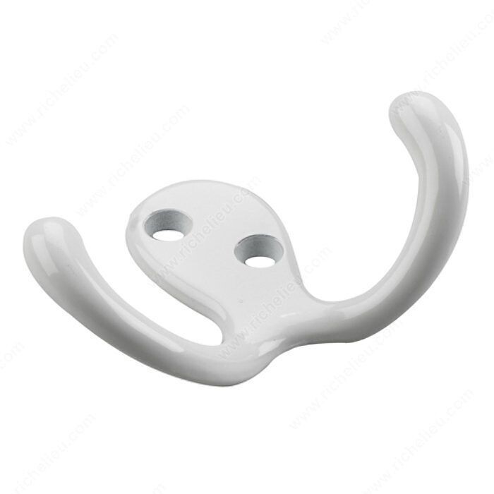 3 inch double wardrobe hook in white, for hanging coats and towels.
