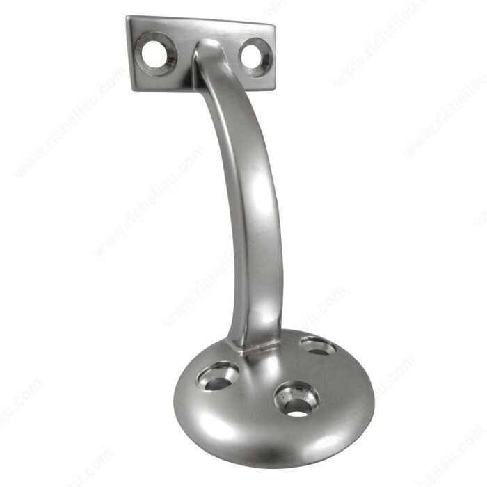 3-7/8 Inch handrail bracket in satin chrome finish for stair and hallway railings.