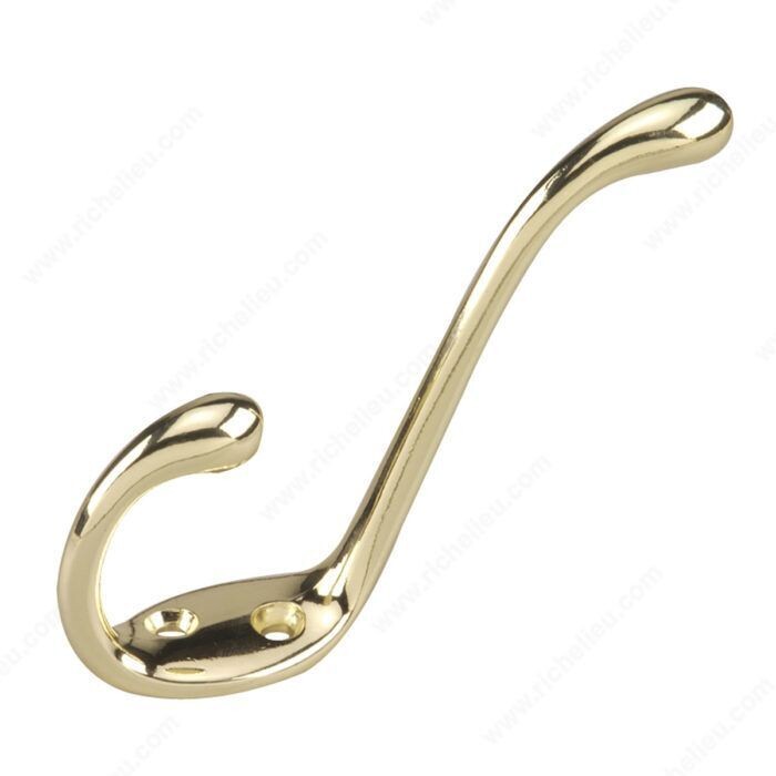 4-1/4 inch brass coat hook for entryways and mudrooms.