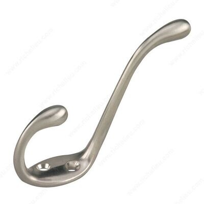 4-1/4 inch brushed nickel coat hook for entryways and mudrooms.