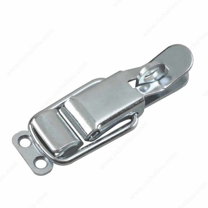 3-3/8 Inch lockable zinc draw catch for cabinets and storage boxes.