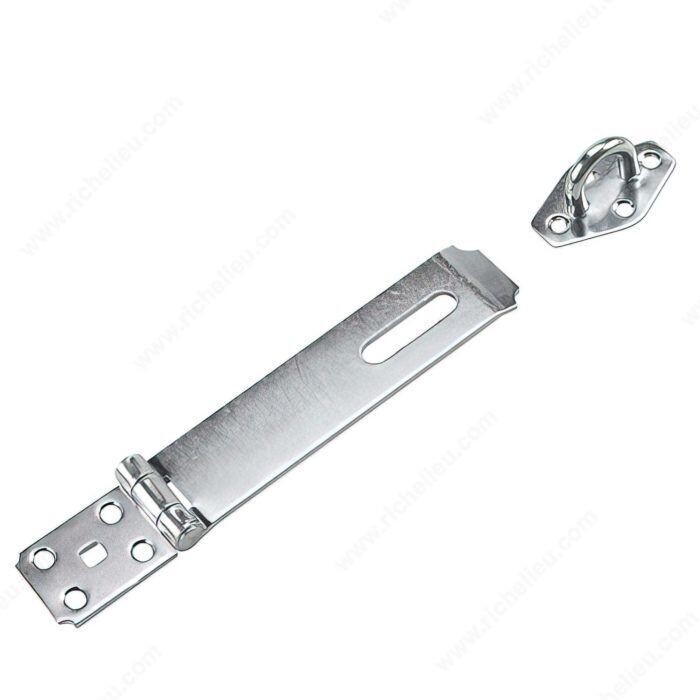 8 inch zinc hasp for securing gates and shed doors.