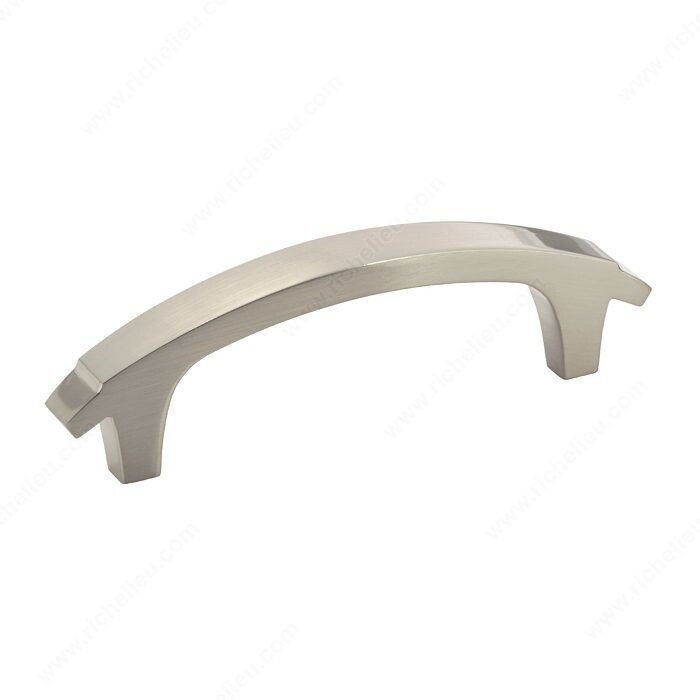 3 inch brushed nickel metal pull, for cabinet and drawer fronts.