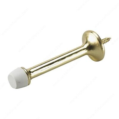 3 3 inch rigid brass door stop for mounting behind a door.