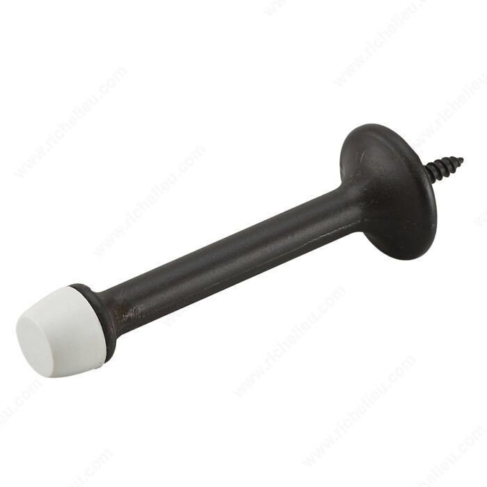 3 3 inch rigid oil-rubbed bronze door stop for a permanent baseboard mount.