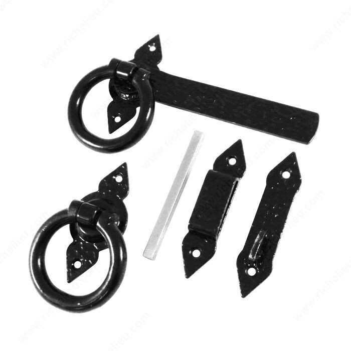 6 6 inch decorative latch ring in black for gates and doors.