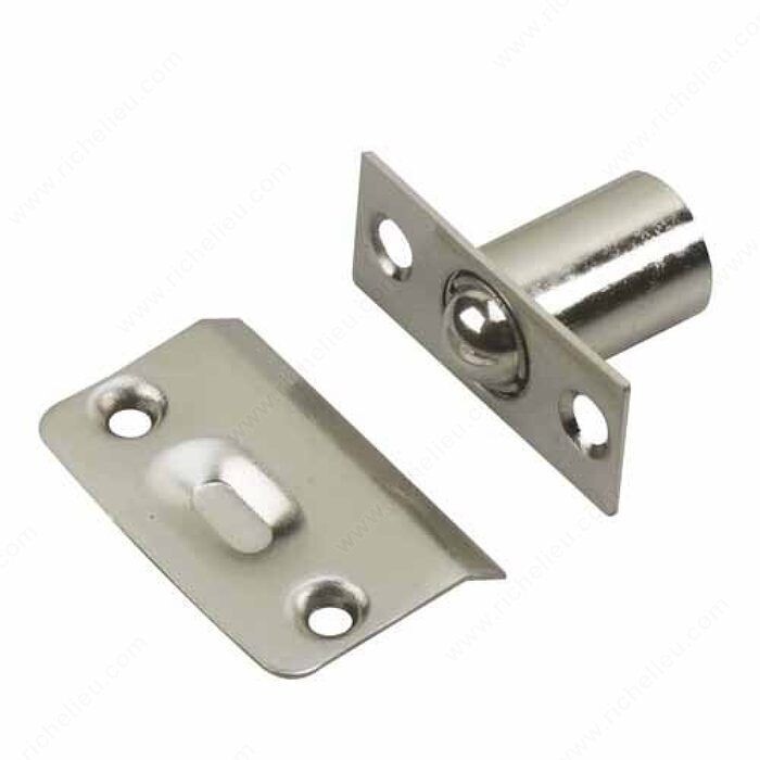 ADJUSTABLE BALL CATCH BRUSHED NICKEL Adjustable ball catch in a brushed nickel finish for cabinet doors.