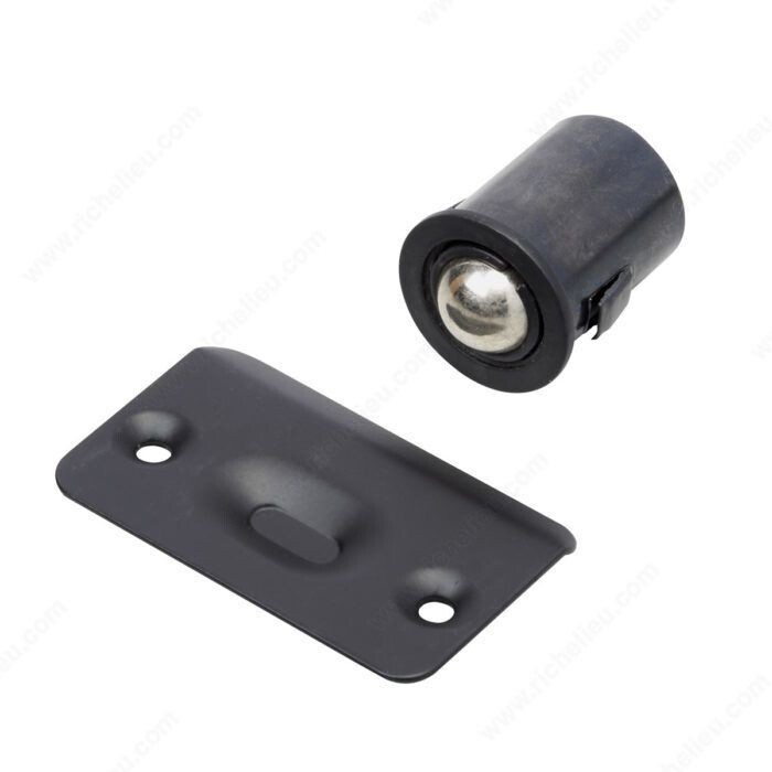ADJUSTABLE BALL CATCH BLACK Adjustable ball catch in a black finish for securing cabinet doors.