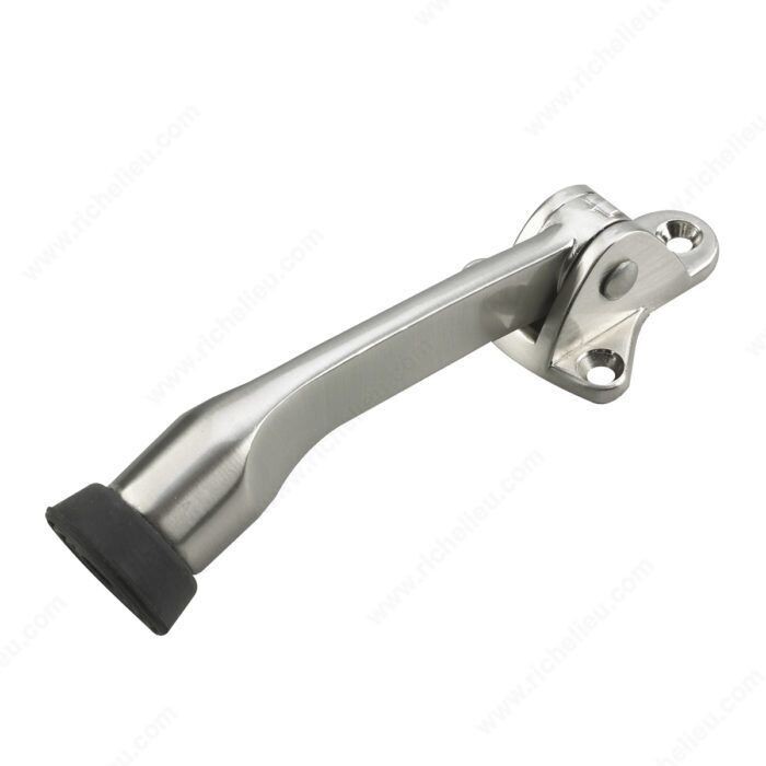 5 Inch flip down door stop in brushed nickel for holding doors open.