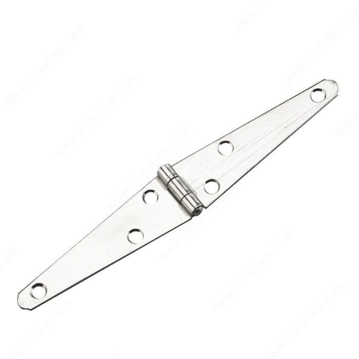4 inch light strap hinge in stainless steel, for gates and shed doors.
