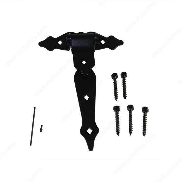 8 inch black self closing decorative T-hinge for gates and shed doors.
