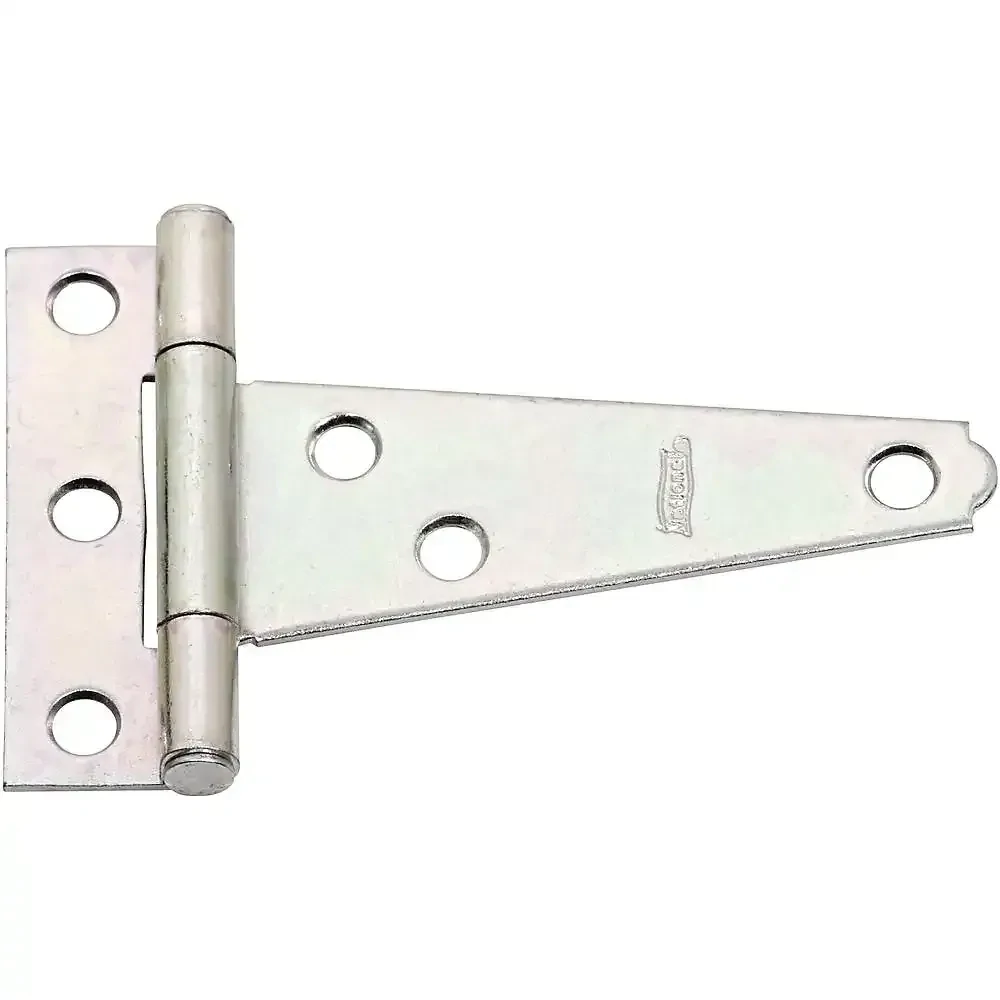 3 inch T-hinge in zinc finish, light duty, for sheds, gates, and cabinet doors.